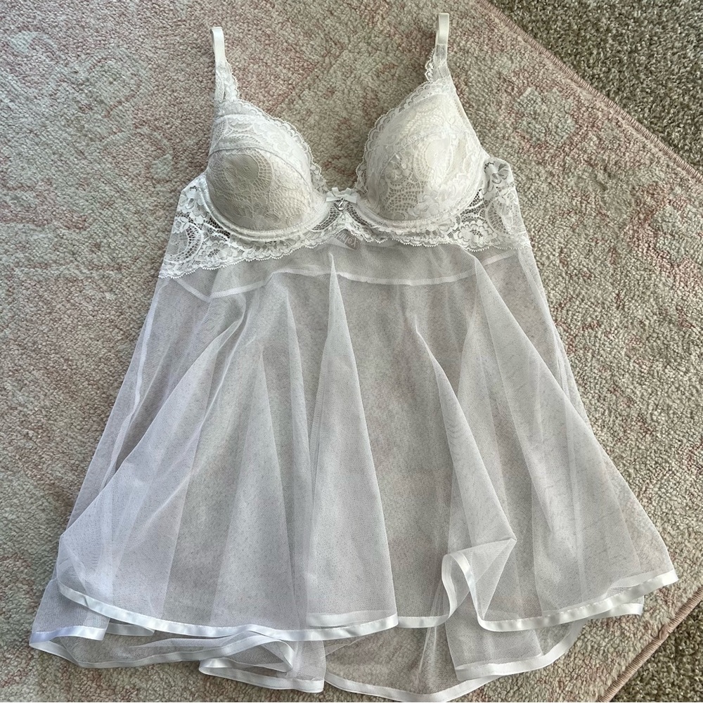 Shirley of Hollywood - white lace sheer lingerie dress